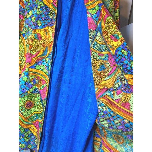 vintage 80s DIANE FREIS  blouse & pleated bold LOTUS print skirt , 100% Silk - Picture 7 of 16